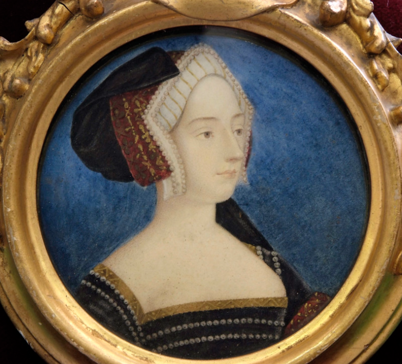 A miniature portrait of a Tudor woman, believed to be Anne Boleyn. 