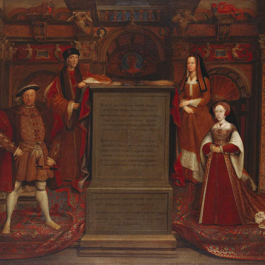 A painting of Jane Seymour, Henry VIII, Henry VII, and Elizabeth of York