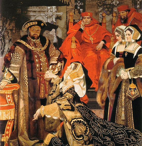 An artist rendition of the trial of Catherine of Aragon, painted after the event. 